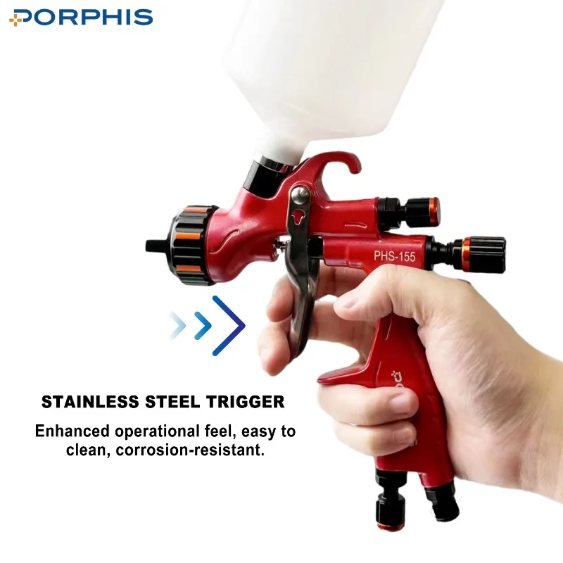 PHS-155 Red Automotive Spray Gun - V Nozzle Paint Sprayer for Car Painting