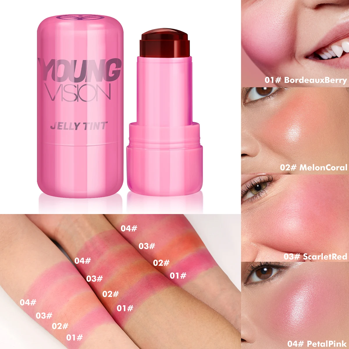 YOUNG VISION Multi-Color Jelly Blush Stick Q Pinberry Lip Dye Stick for Lip and Cheek Natural and Easy Tinting Lip Gloss Stick