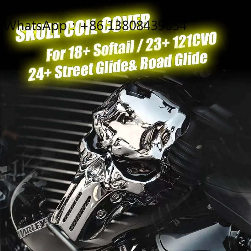 Custom Look Aluminum Alloy Skull Coil Cover for M8 Softail/121CVO/2024+ 117 Road Glide/Street Glide Motorcycle Body Systems
