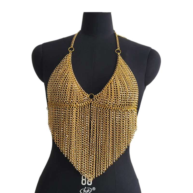 Damen-Tanktops, 2025, Herbst, Halloween, metallischer Ketten-BH, modisches Fransen-Crop-Top, Quasten, Festival-Nacht-Unterhemd, sexy Kleidung – Detail 3