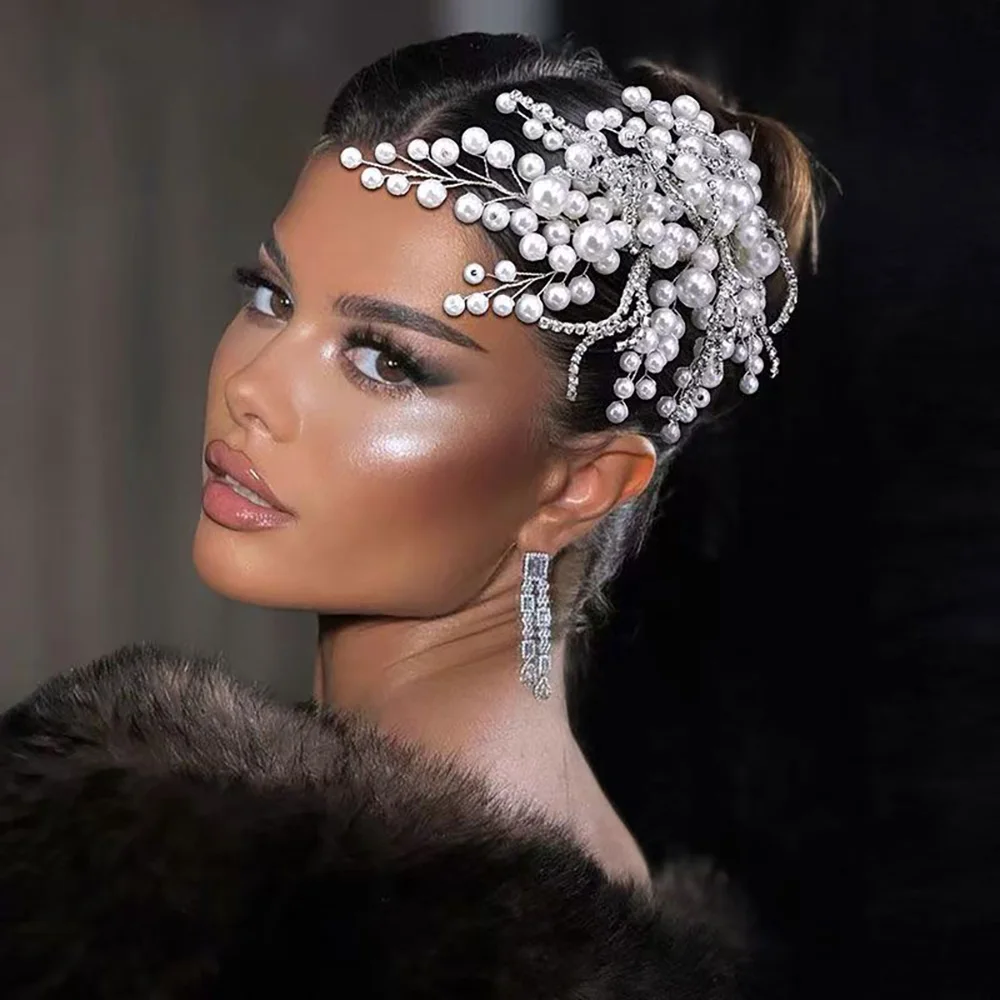

Корейская фея, свадебный головной убор, белая заколка со стразами, изысканные аксессуары для волос ручной работы с жемчугом
