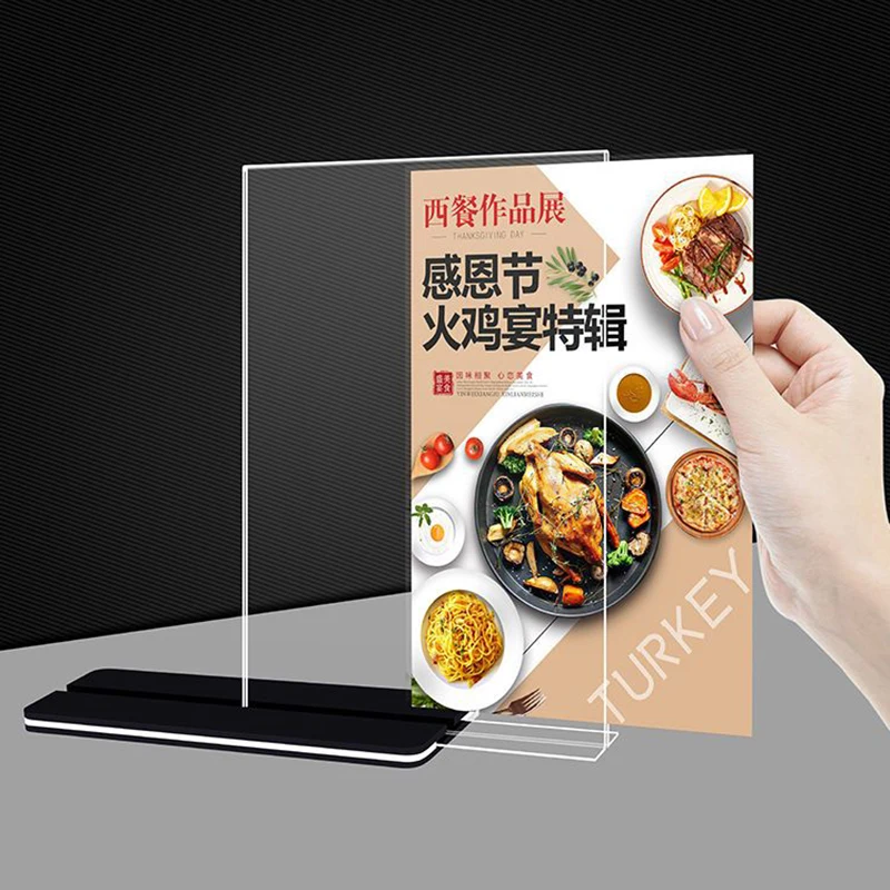 Base A4 Black Acrylic T-Type Strong Table Signboard Double-sided Tab Le Sign Display Card Rack Table A5 Paper Holder Showing