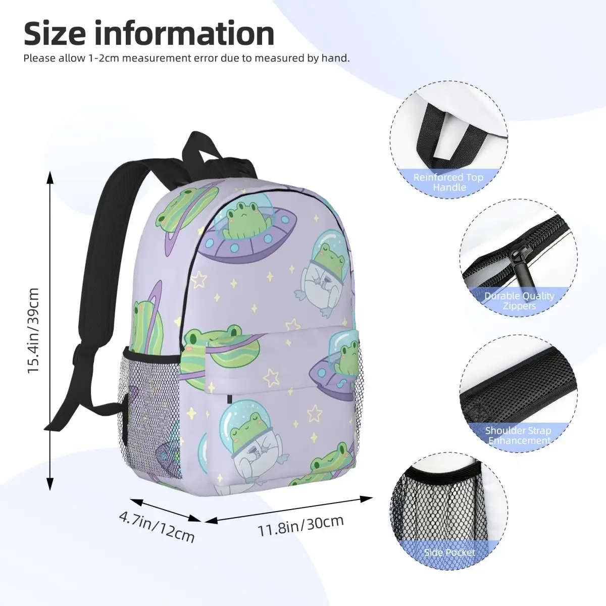 Cute Cosmic Frogs Backpacks Boys Girls Bookbag Cartoon Students School Bags Laptop Rucksack Shoulder Bag Large Capacity