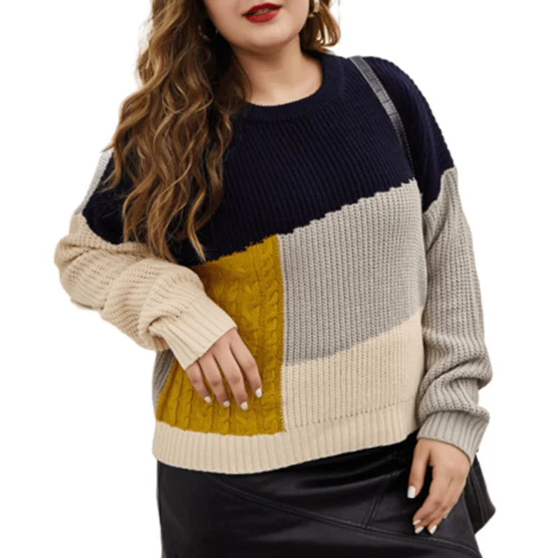 Outono inverno plus size oversized retalhos tricô camisola feminina casual solto chique pulôver moda elegante y2k jumpers