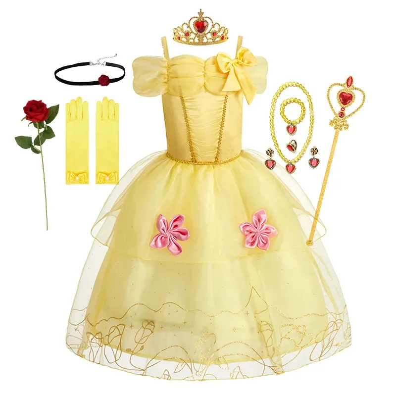 Girls Disney Rapunzel Tangled Princess Dress Children Fancy Cosplay Aurora Costume Halloween Carnival Party Gown Outfit Clothes