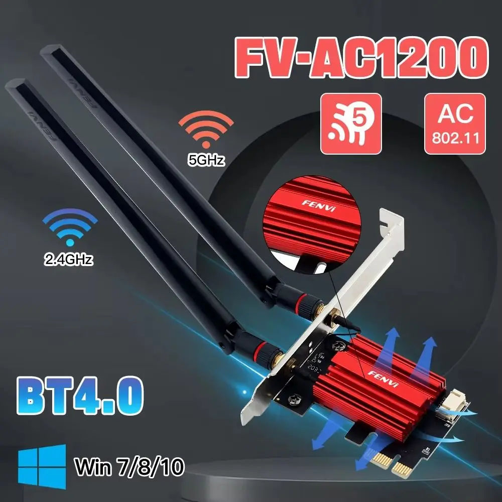 Placa de rede sem fio wi-fi 5 ac1200 2.4g/5ghz pcie adaptador wi-fi antena rotativa usb adaptador wi-fi para computador/telefone/tablet