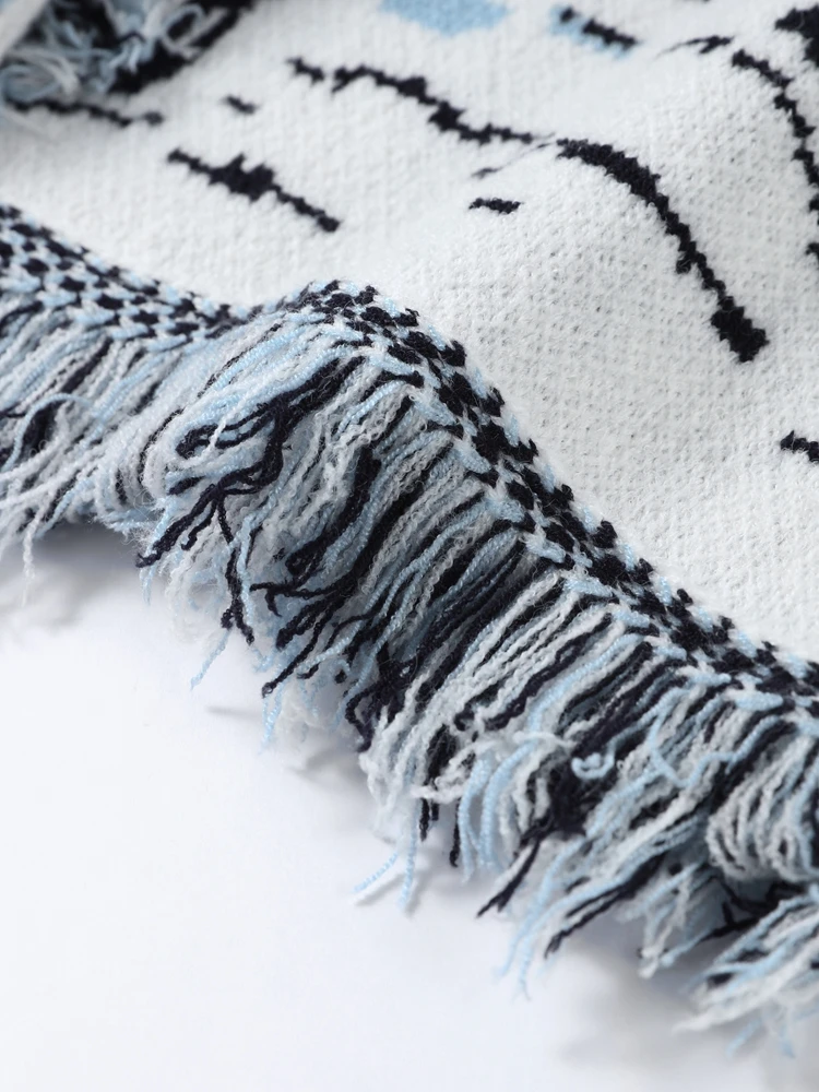 Jacquard-Strickjacken mit Gürtel und Quasten für Damen, eleganter Umlegekragen, lange Ärmel, lockere Strickware, schicke Damen-Partykleidung, neu – Detail 8