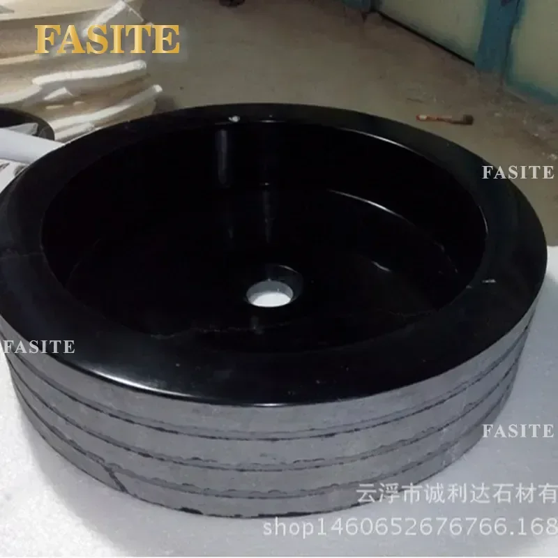 Black Golden Sand Stone Basin Light Luxury Striped Washbasin Hotel Clubhouse Bathroom Sink Elegant Design Durable