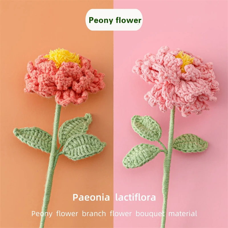 Warm And Elegant Wind Hand-Knitted Wool Peony Flower Branches Simulation Bouquet Creative Flower Arrangement 6cmx32cm