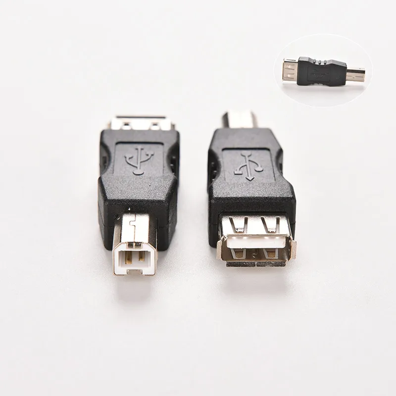 Preto USB tipo A fêmea para USB tipo B macho, USB plug impressora adaptador conversor, 1pc