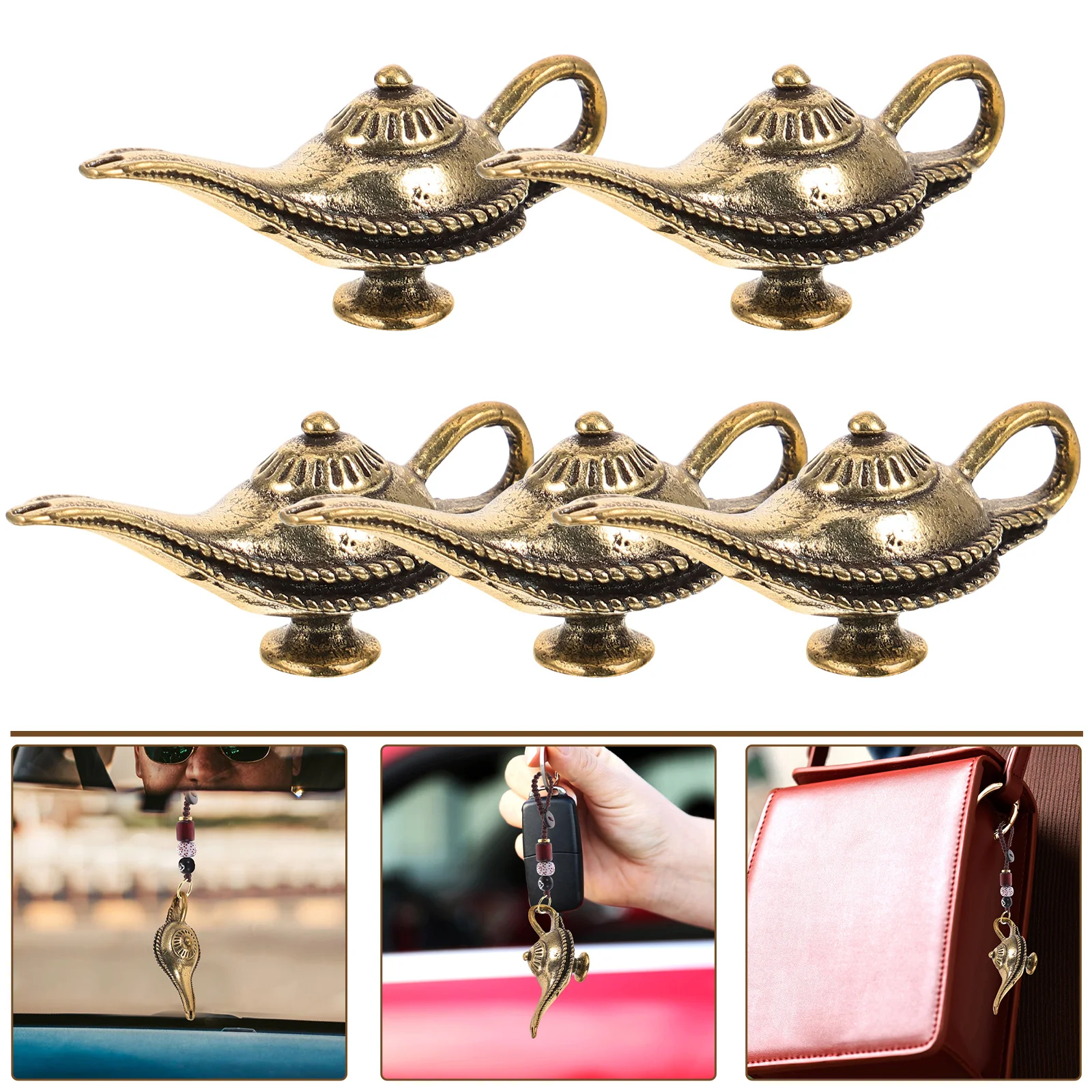

5 Pcs Brass Lamp Pendant Vintage Charm 's Key Charms for Craft Oil Keyring Copper Keychain
