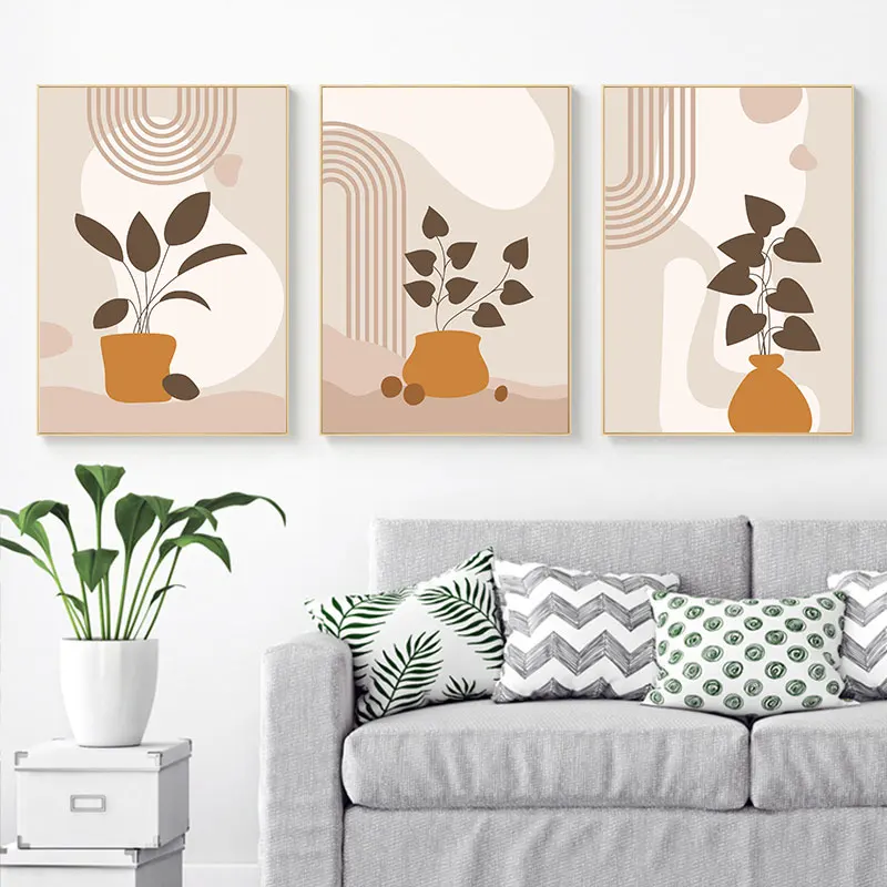 Abstract Color Block Potted Plants Leaves Canvas Art Poster Prints Fashion Wall Decorative Picture for Living Room Bedroom