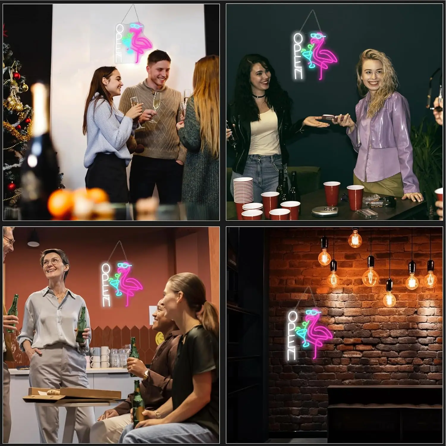 Flamingo Cocktail “OPEN” Neon Sign USB 5V Dimmable LED Neon Light for Bar Party Man Cave Summer Vibe Decor Business logo Sign