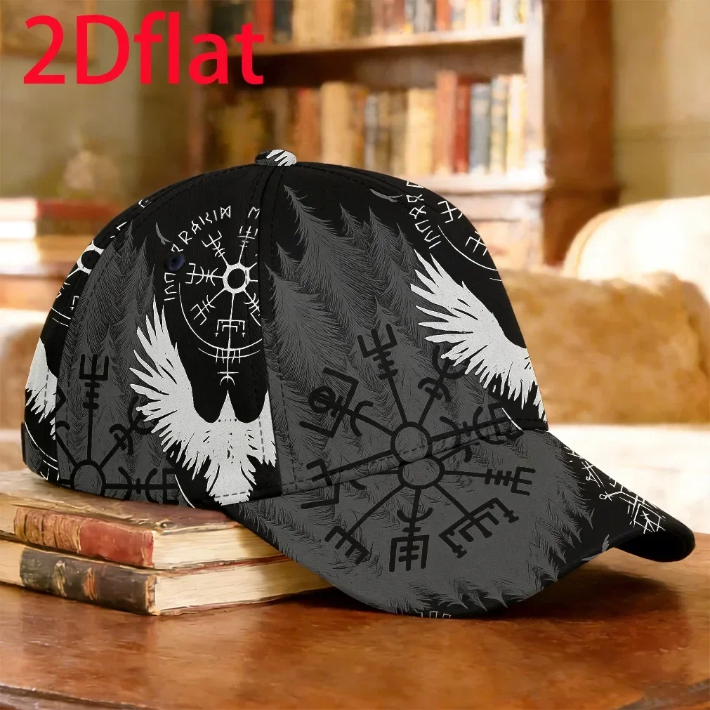 Customization 1pc-2Dflat Mysterious Symbol Combination Of Ravens And Viking Runes Baseball Cap Driver Cap Outdoor Sports Golf Ca