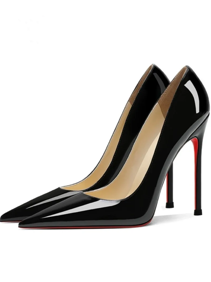 

Black High Heels Women's Fine Heel Autumn & Spring New Style Patent Leather Sexy Pointed Toe Professional Glamorous Single Shoes