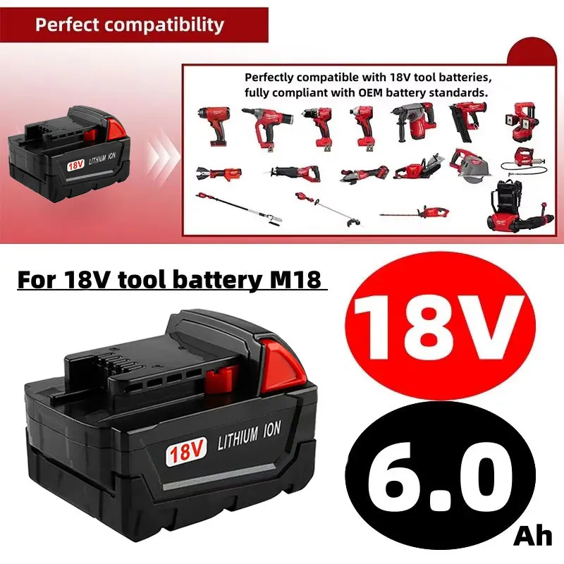 Heatfor Milwaukee M18 18V Cordless Tool Battery for M18B5 XC Lithium-Ion Batteries 48-11-1815 2604-20 48-11-1850 48-11-1860 Etc.