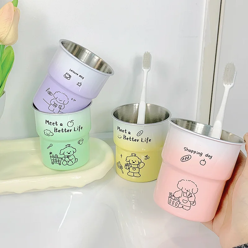 

Bathroom gradient mouthwash cup household stainless steel anti-fall wash cup line puppy couple brushing teeth water cup