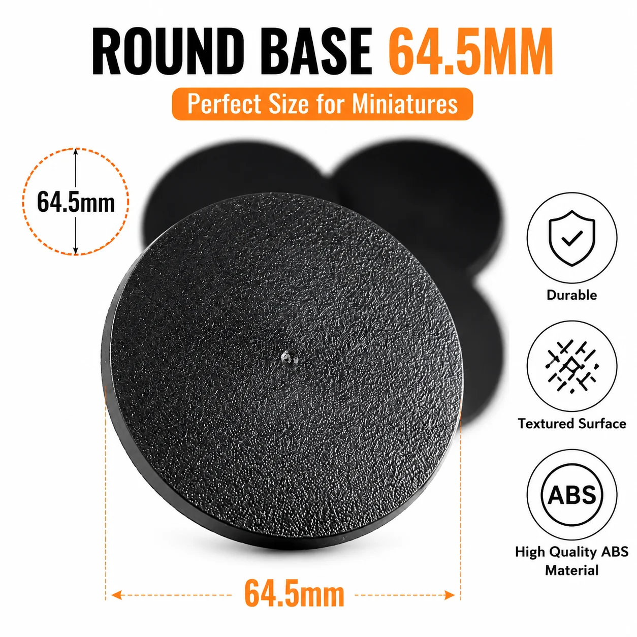 Bases redondas de 64,5 mm para juegos Bases de plástico negro Figura de resina Bases de kit de resina