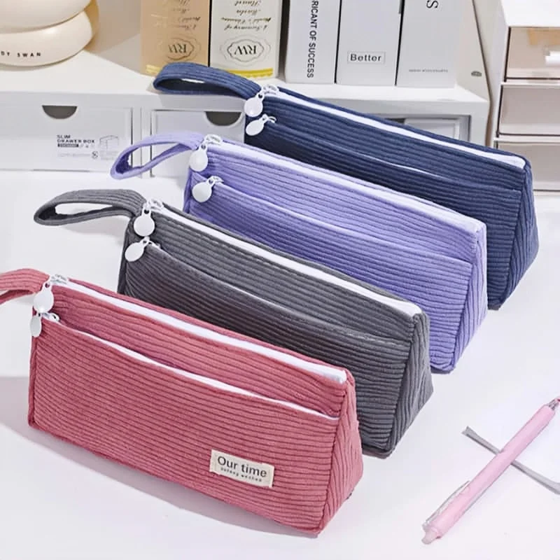 Elegante estuche de lápices de pana: color sólido minimalista, estuche de lápices portátil para estudiantes de gran capacidad, organizador de papelería de oficina