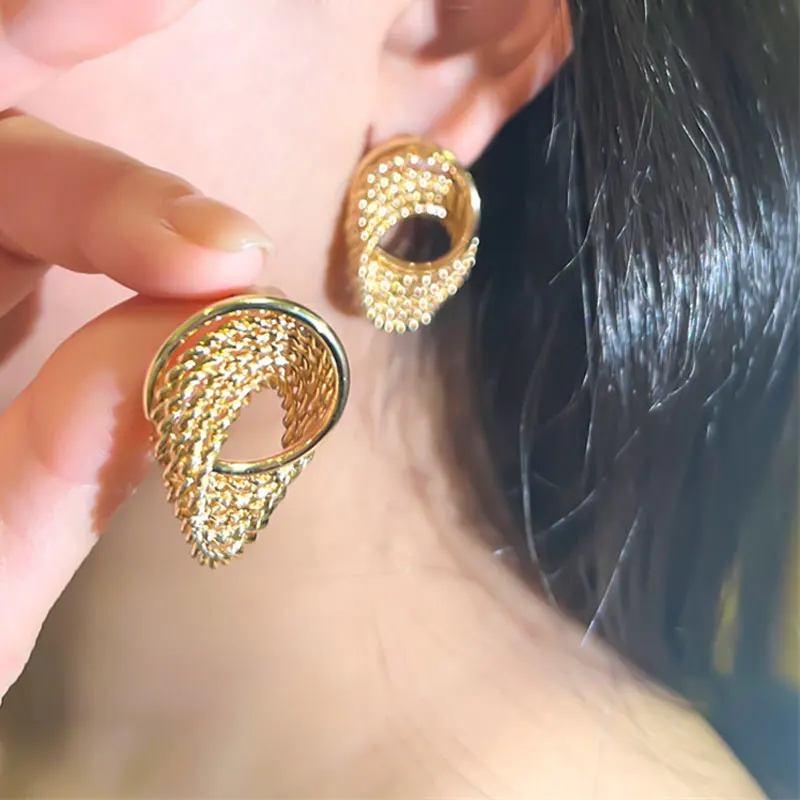 

Vintage Metallic Twisted Weaving Round Circle Dangle Earrings Fashion Wedding Party Drop Earrings for Woman Jewelry
