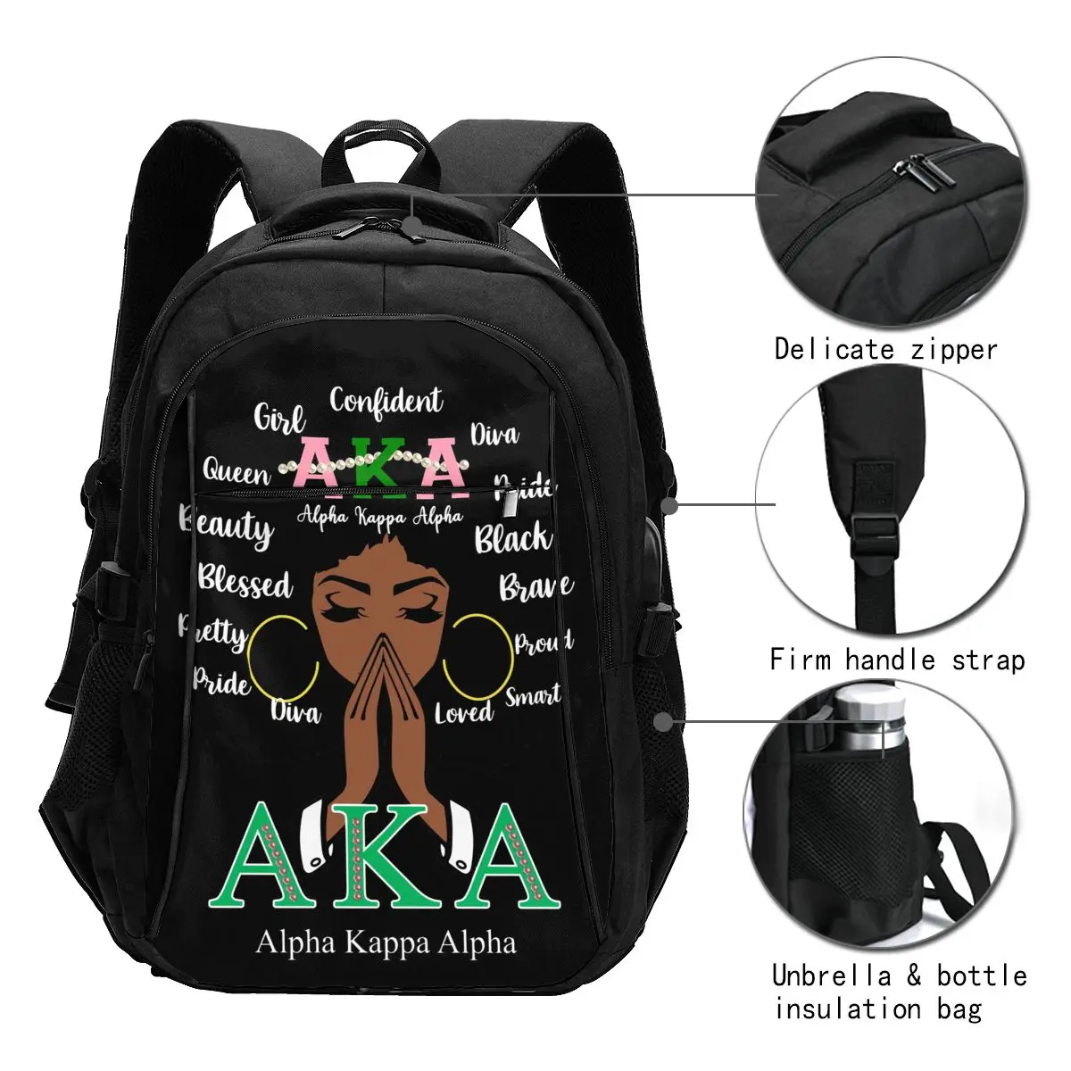 Alpha Kappa Alpha AKA Travel Laptop Backpack, Business Water Resistant Laptop Backpack with USB Charging Port, College Bag