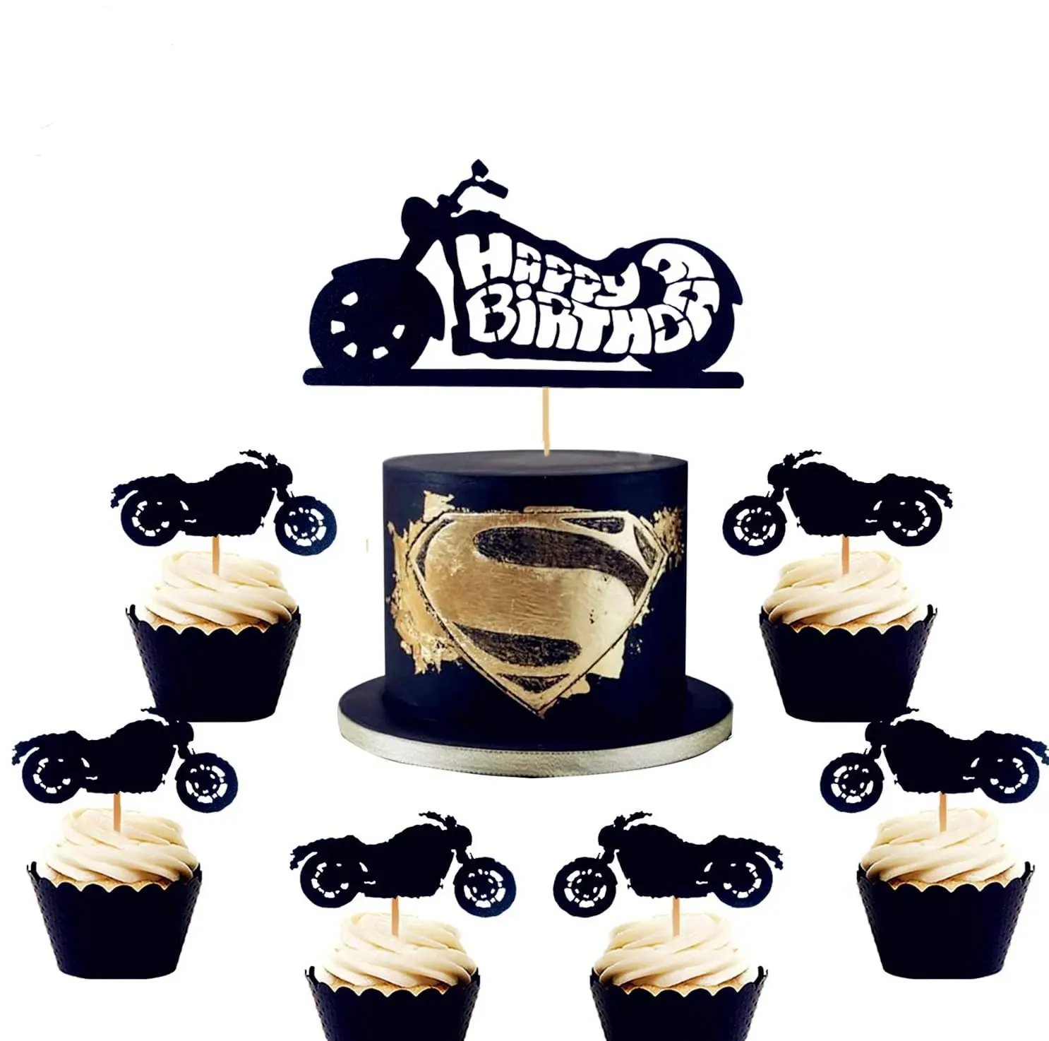 Motorcycle Cake Topper Scooter Cupcake Toppers Motorcycle Happy Birthday Cake Topper for Man’s Birthday Party Boy’s Birthday