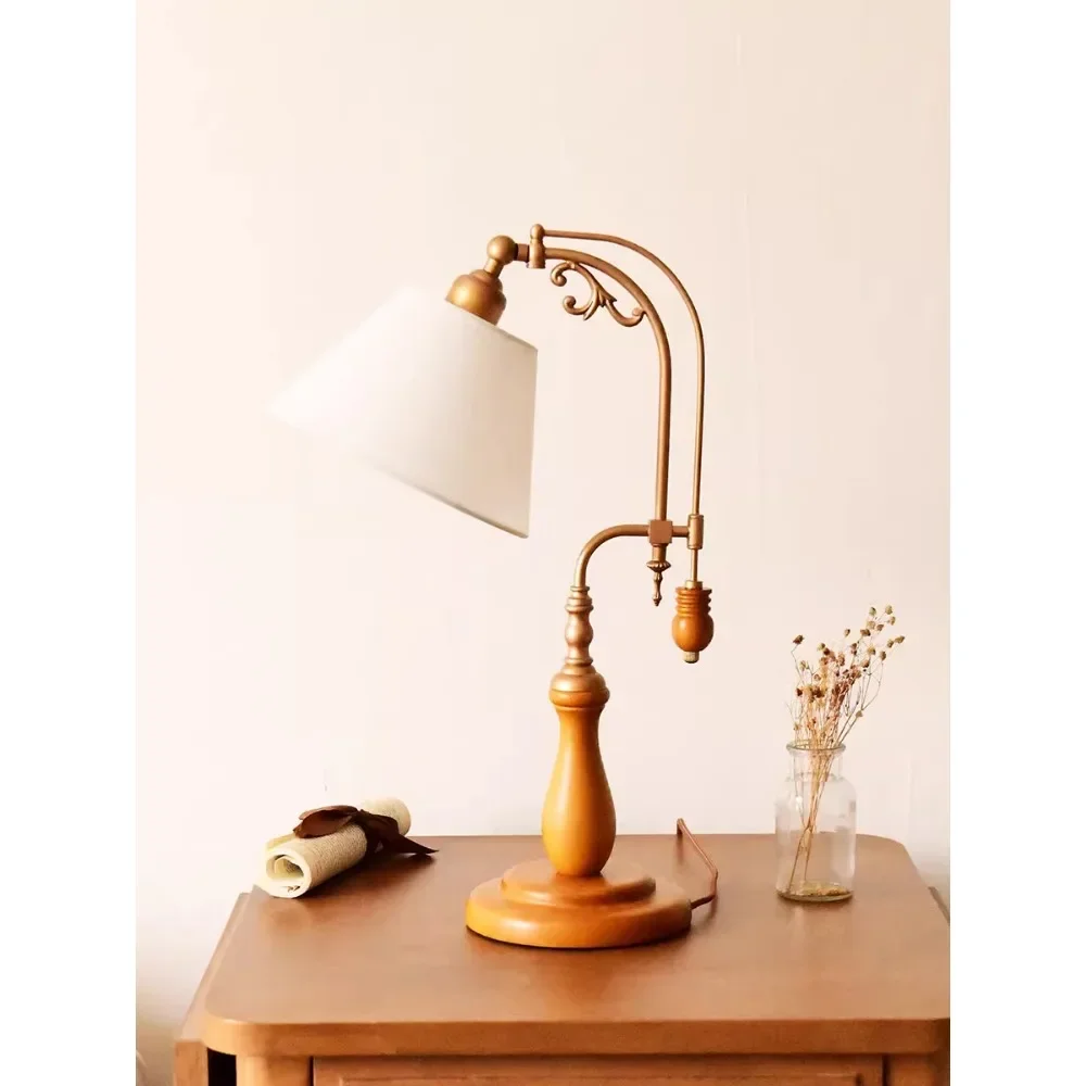 Table lamp, literary and retro, Nordic countryside, ins, solid wood decoration,