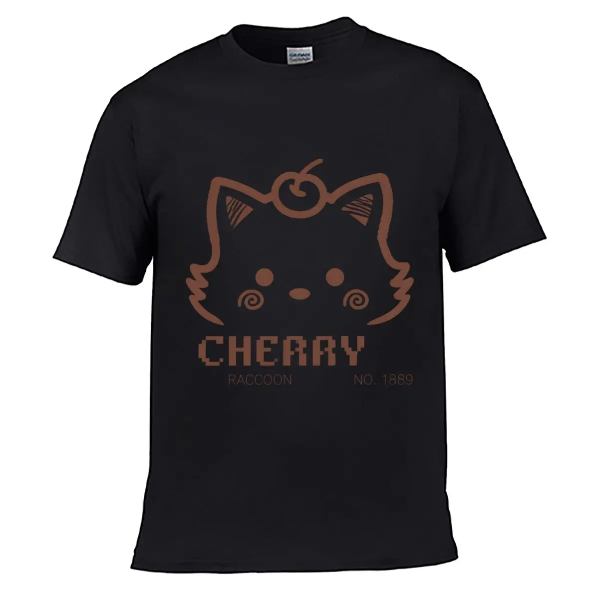 Cherry Raccoon No 1889 Cute Cat Face Graphic Street Loose Simple Tee