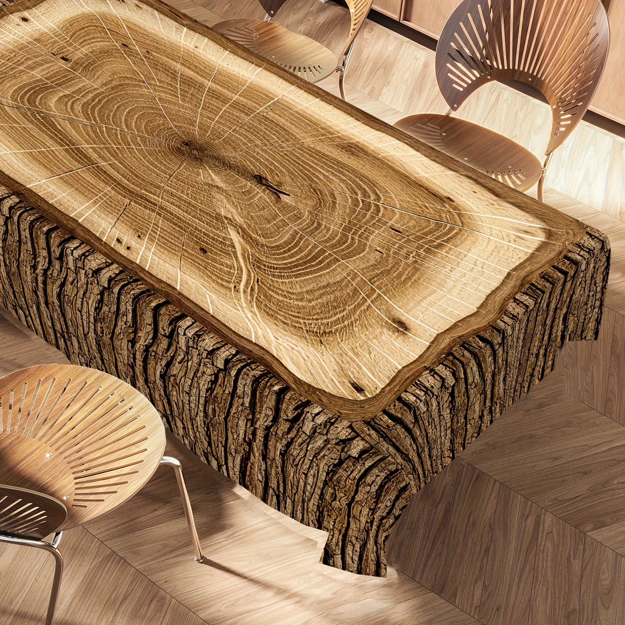 VIKAMA Wood Slice Tablecloth Tree Ring Bark Rectangular Washable Dining Table Cover Rustic Farmhouse Nature Kitchen Decor