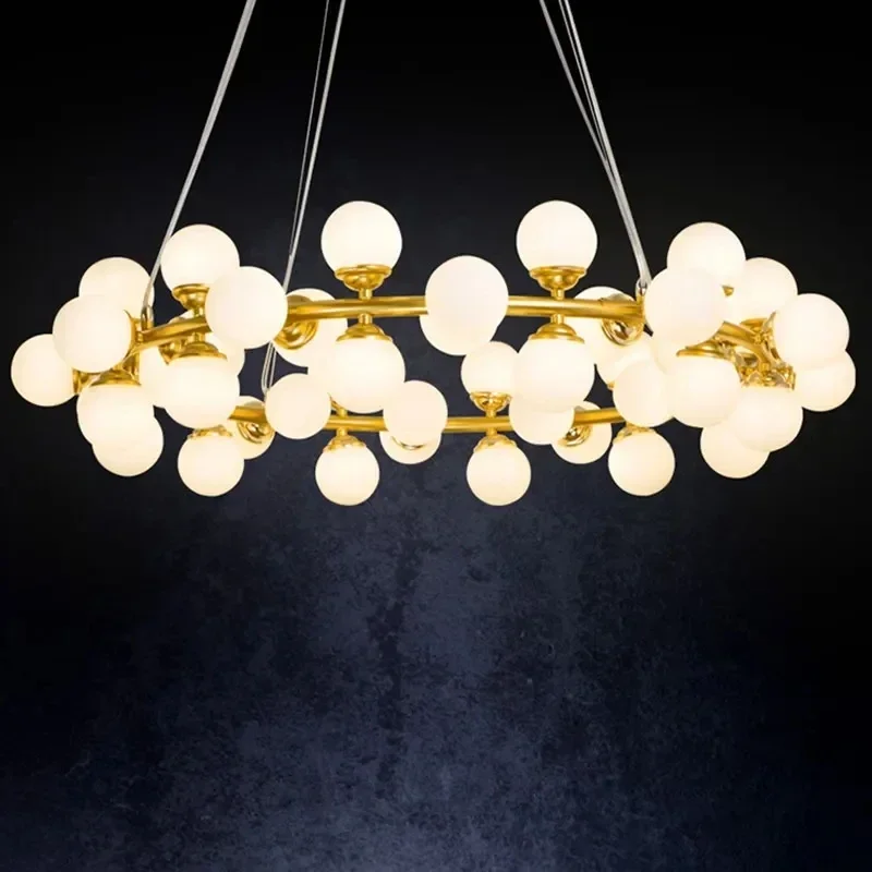 Nordic LED Glass Ball Chandelier Round Gold Black Home Decor Hanging Lamp Restaurant Kitchen Living Room Ball Lighting Fixtures
