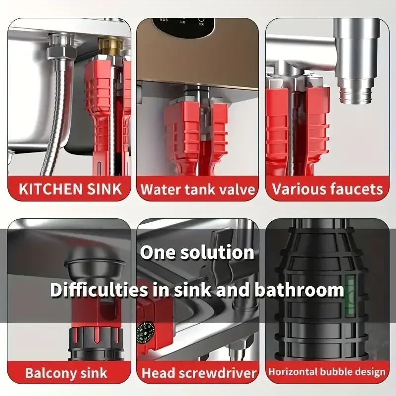 Imagem -05 - Multifuncional Torneira e Pia Instalador Chave Ferramenta de Encanamento Chave de Tubulação de Água Cozinha Banheiro 1pc Profissional 24 em