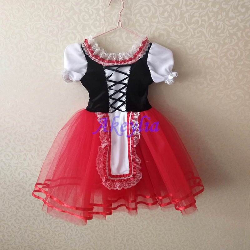 

Akeylia black red Ballet long dress Group dance stage children Soft tulle Ballet Performance spanish style skirt for girls