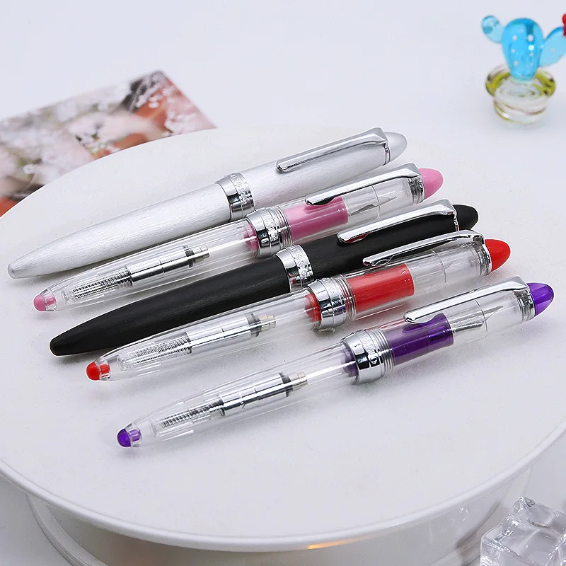 SUIYAO Transparent Resin Fountain Pen Silver F 0.5mm Nib Simple Classic Student White Collar Writing Practice Ink Pen Stationery