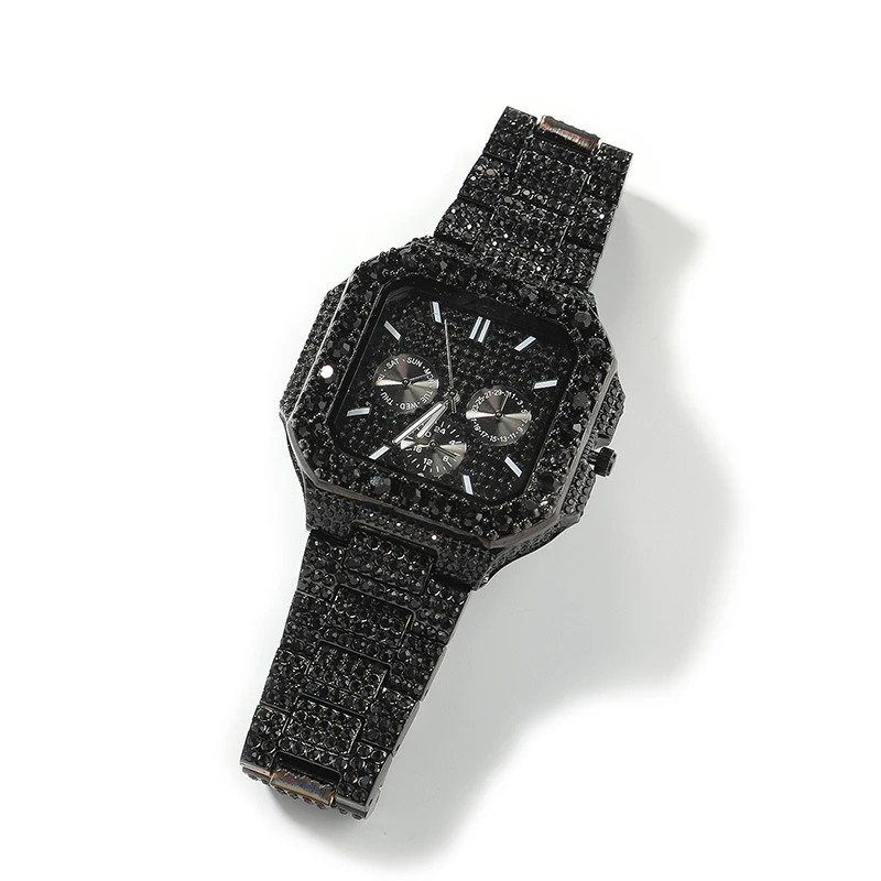 Hip Hop Mens Date Quartz Watch Green Watches 5A+ CZ Stone Bling Iced Out Shining Club Watch for Men Charm Jewelry