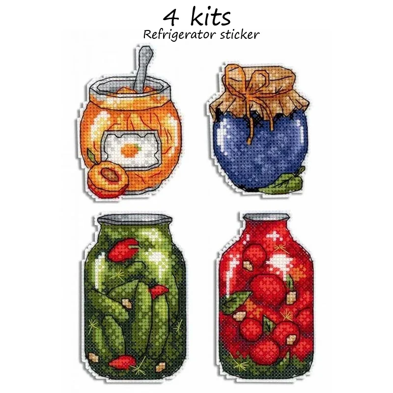 Counted Cross Stitch Kit, Refrigerator Classification Stickers, Bottles and Jars Jam, Clear Plastic Canvas, Autumn Gifts