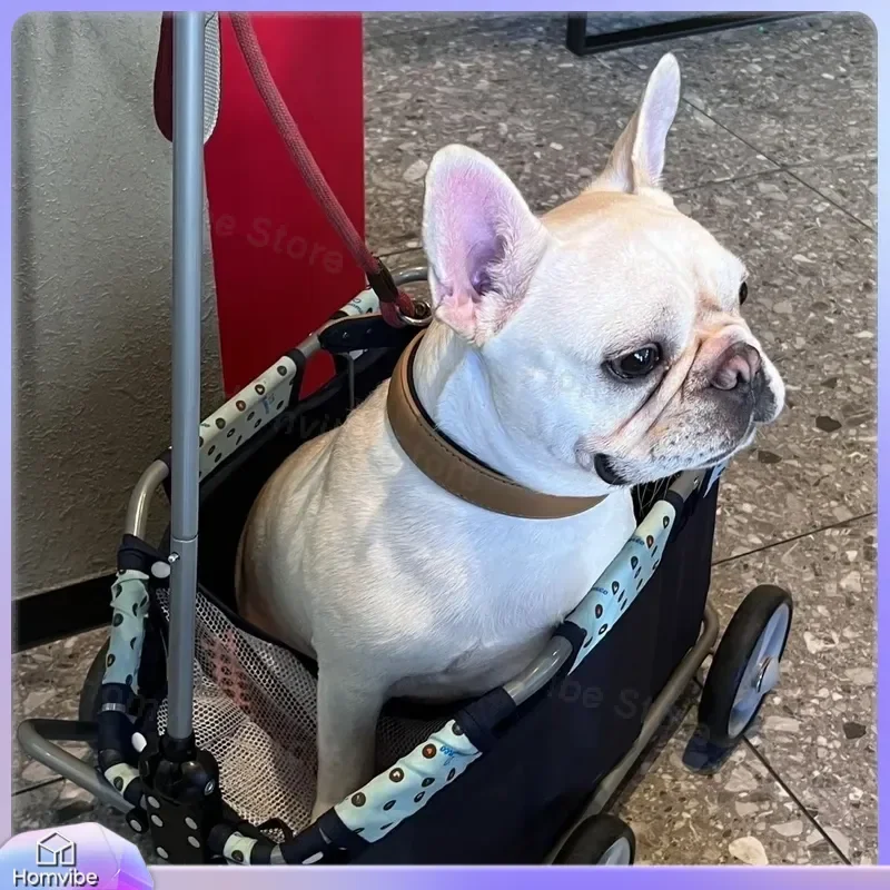 Pet Stroller Foldable 4 Wheel Dog Cat Carrier Portable Travel Trolley Small Animal Pushchair Outdoor Walking Cart Storage