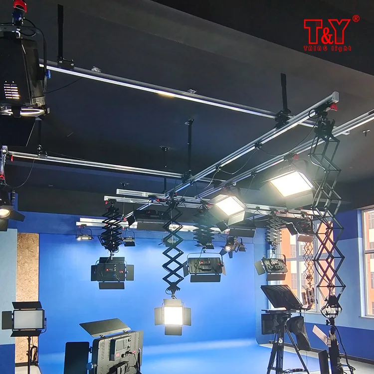 Broadcasting studio photography lighting suspension pantograph ceiling rail system