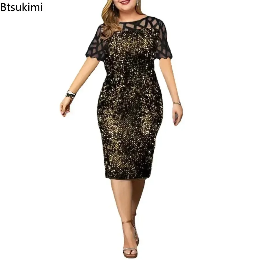 2024 Women\'s Summer Party Evening Dresses Plus Size Sexy Lace Short Long Sleeve Hollow Out Elegant Luxury Formal Occasion Dress