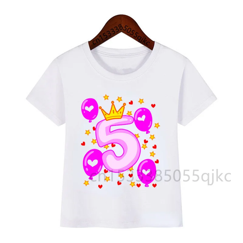 Baby Girl Crown Numbers 1-10 Birthday T Shirts Custom Girls Clothing Personality T Shirts Birthday Age Name T Shirt Clothes