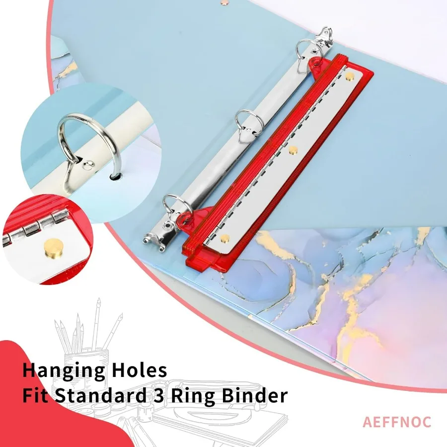 เครื่องเจาะกระดาษแบบพกพา 3 รู พร้อมไม้บรรทัด 10 นิ้ว สำหรับโรงเรียนและสำนักงาน เครื่องเจาะรู 3 วง จุกระดาษได้ 5 แผ่น ดีไซน์กะทัดรัด