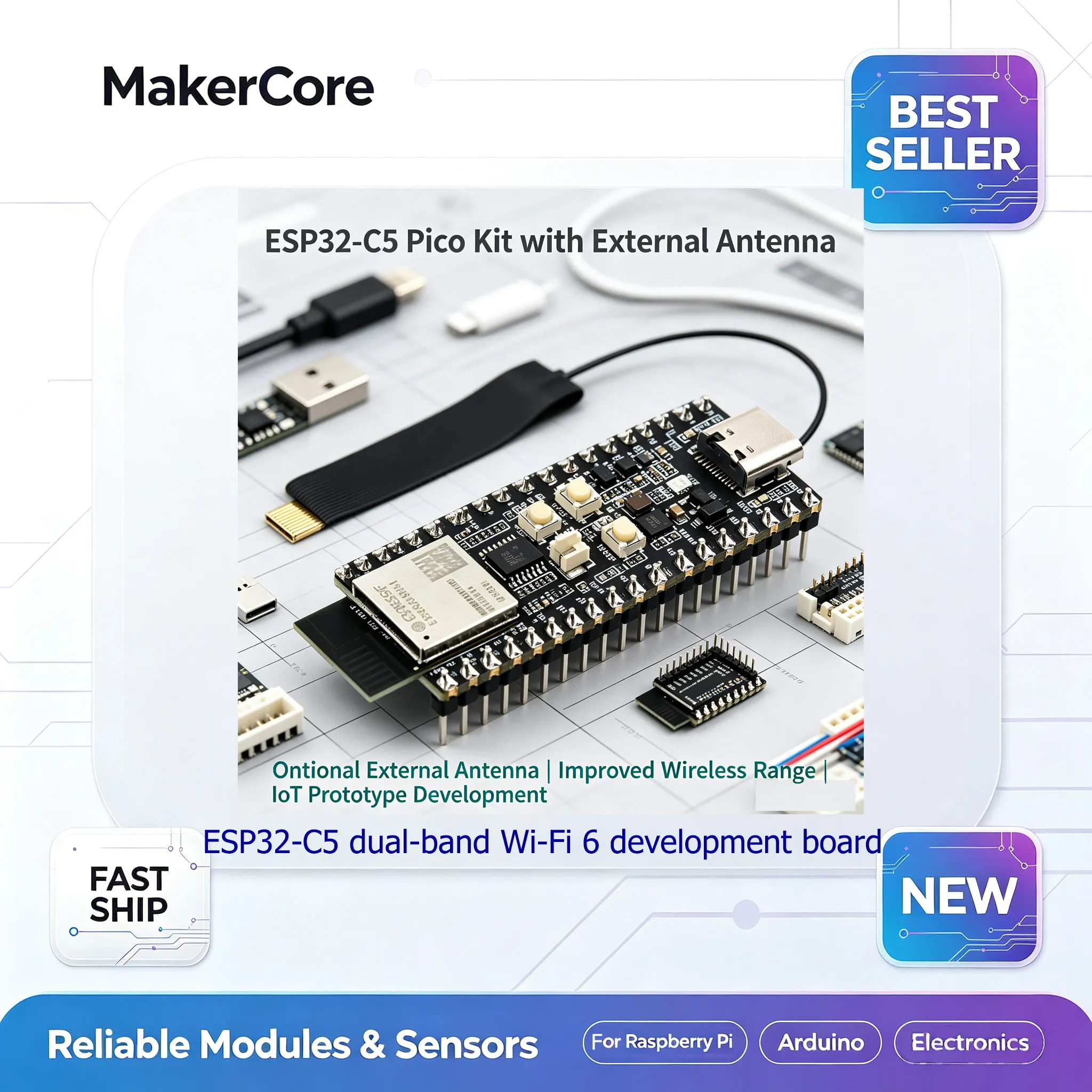 Waveshare ESP32-C5-Pico-M RISC-V Dual-Band WiFi 6 Dev Board 240MHz Pico Form Factor Zigbee Thread Matter IoT Gateway Arduino ESP