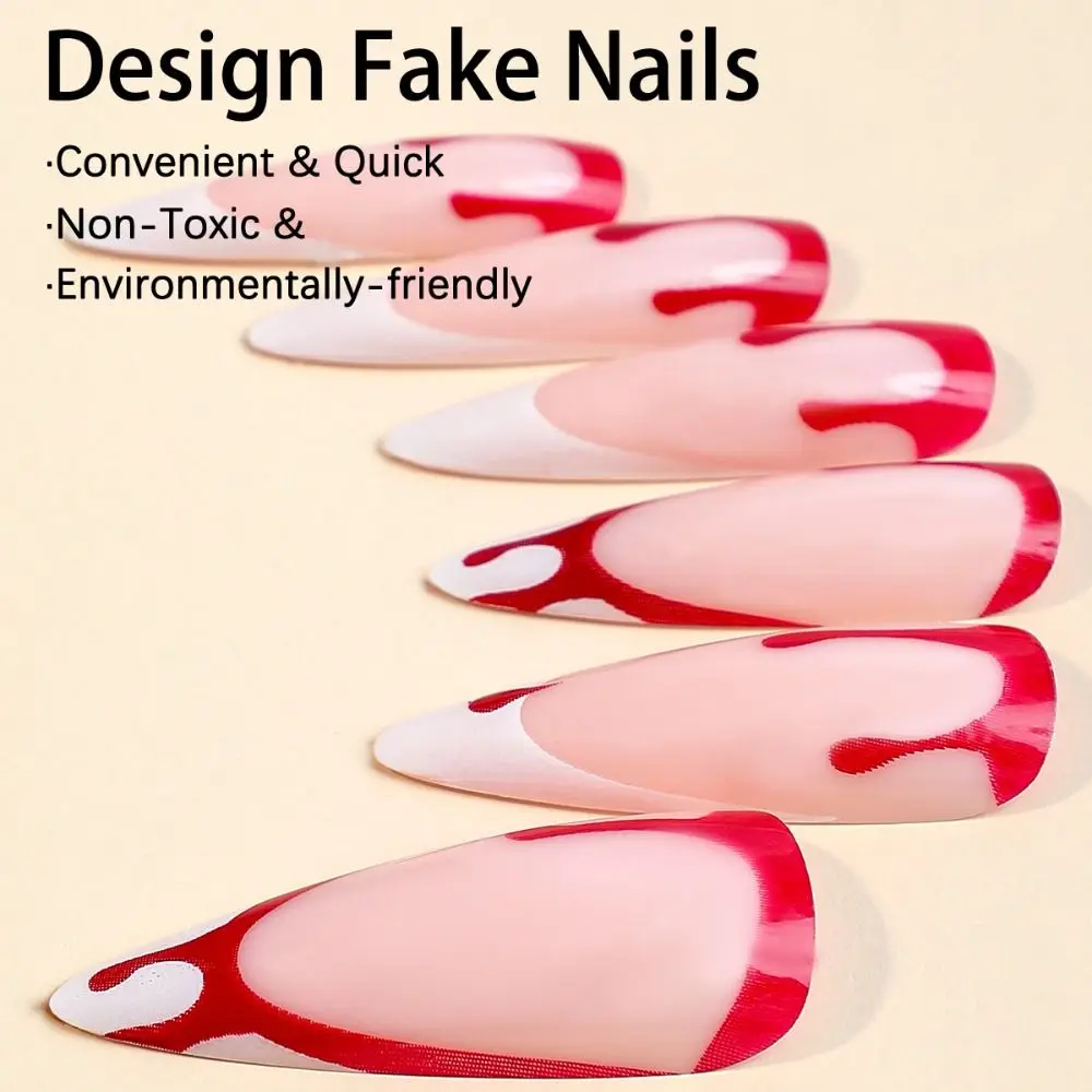 Wearable Manicure Almond Fake Nails Faux Fingernails Pointed Head Press on Nails Full Cover Long Length Nail Tips Women