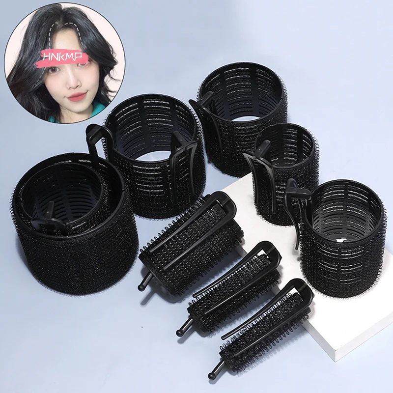 Schwarze selbstklebende Lockenwickler-Rollen für Haarwurzel mit Clips, Lazy Styling, Locken-Haar-Accessoires für Frauen, flauschiges Haar-Werkzeug