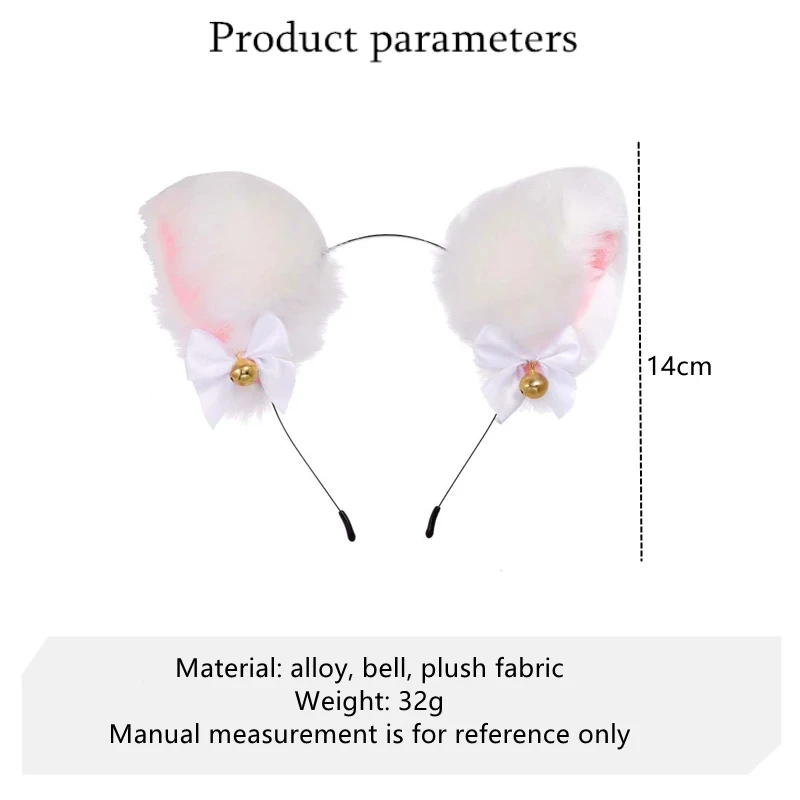 Moda Opaska na włosy z lisimi uszami kota Popularna pluszowa opaska na uszy kota Czarna biała miękka opaska na włosy z dzwoneczkami Impreza Cosplay