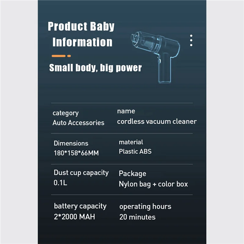 

AT29-2X 80000Pa Car Vacuum Cleaner Wireless Charging Compressed Air Handheld High-Power With HEPA Filter-B