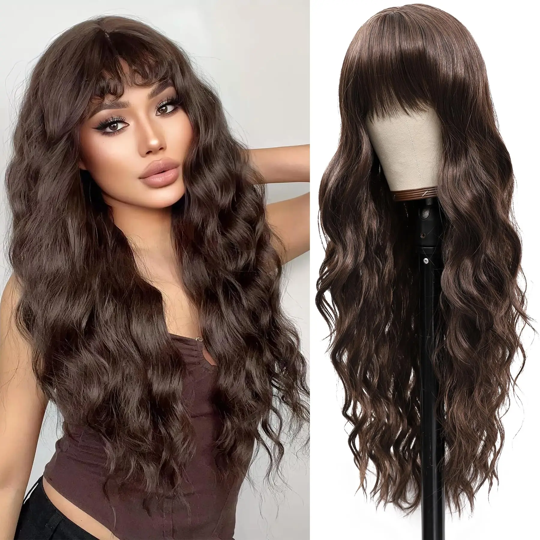 

Темно-коричневый синтетический кудрявый парик для вечеринок, косплея на Хэллоуин, повседневного использования, комплект париков из термостойкого волокна