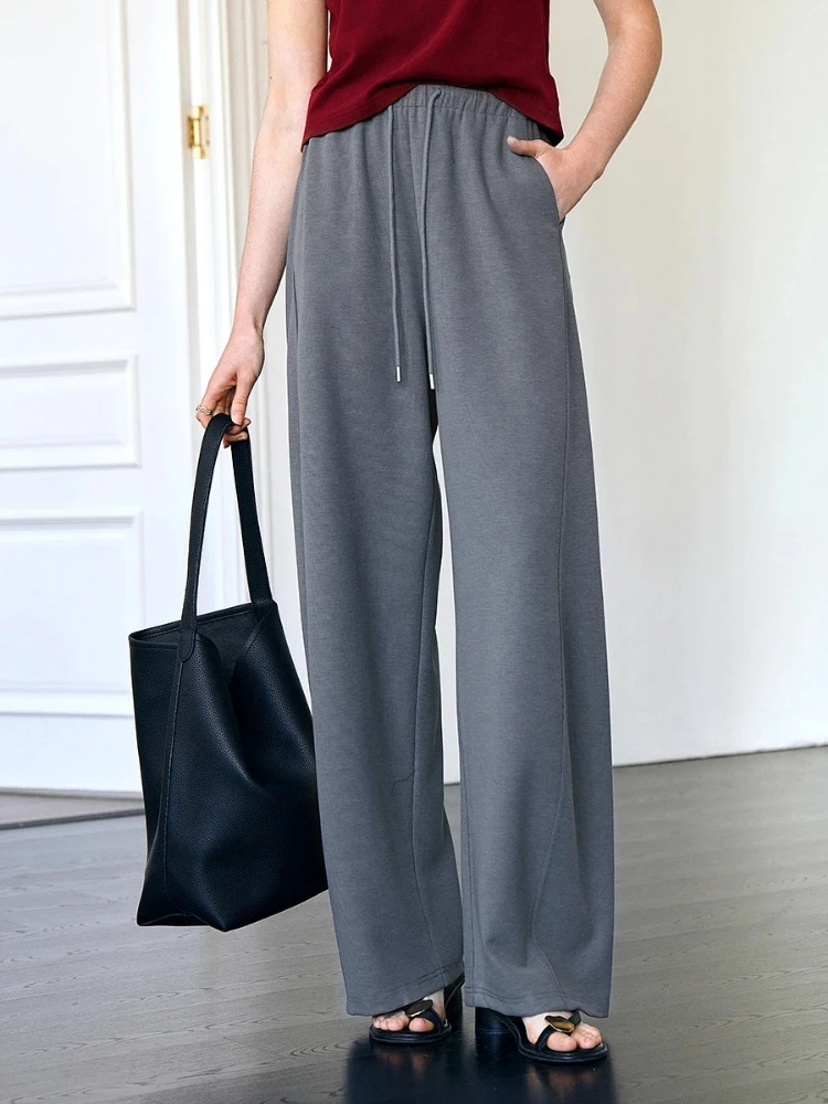 

OLrain Women's Grey Casual Pants Summer 2025 Fashion Loose Design Lazy High Waist Pants Office Lady Drawstring Pants O57XK96560