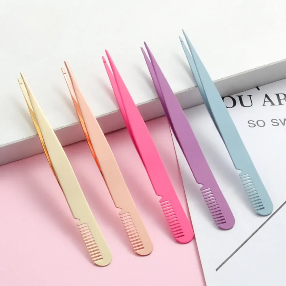 

2in1 Eyelash Tweezers Brush Stainless Steel Anti-Static Non-Magnetic Professional Pincet Lashes Extension Tweezers Makeup Tools