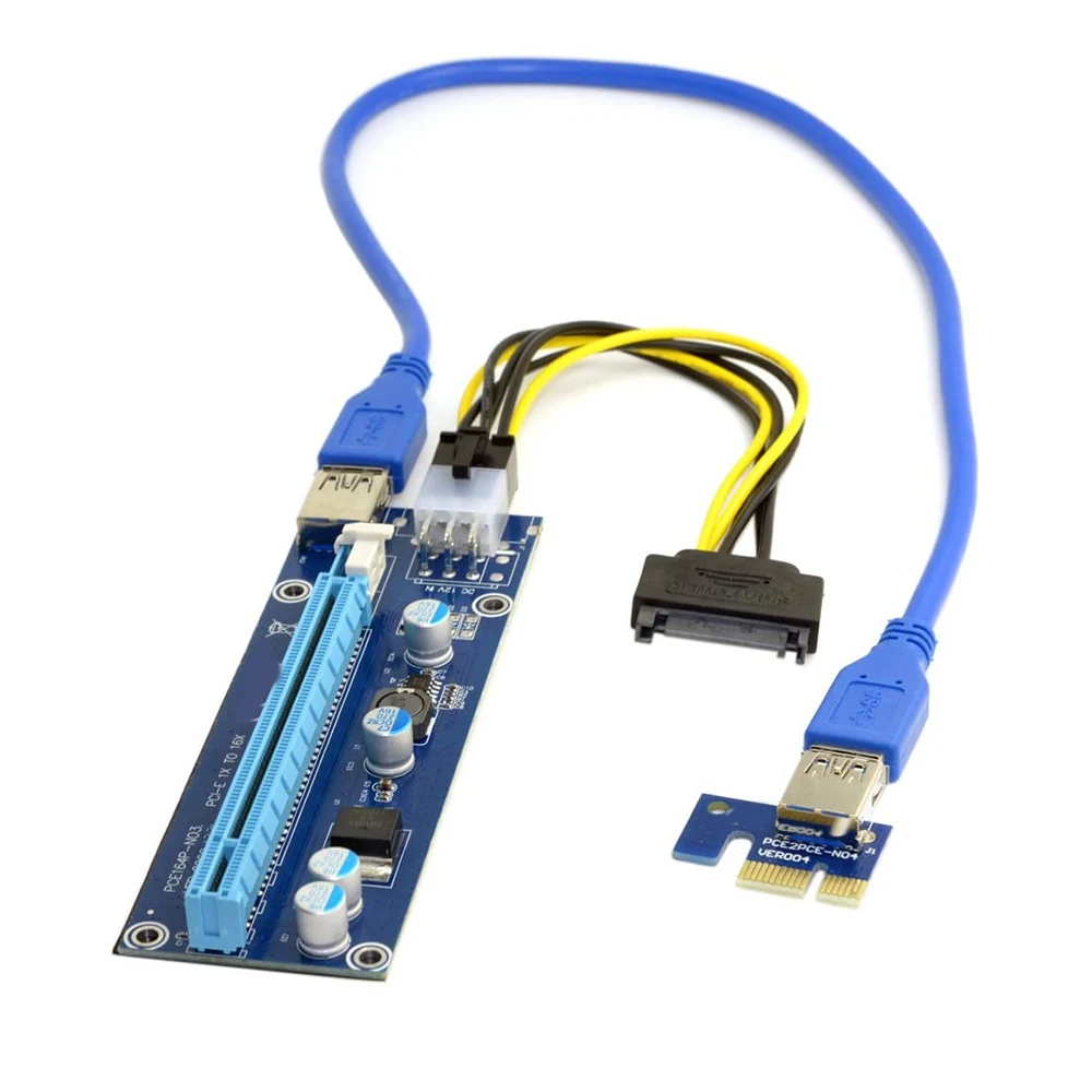 2Pcs PCI-E 1X To 16X Mining Machine Enhanced Extender Riser Adapter With USB 3.0 & 6Pin Power Cable-Y18A