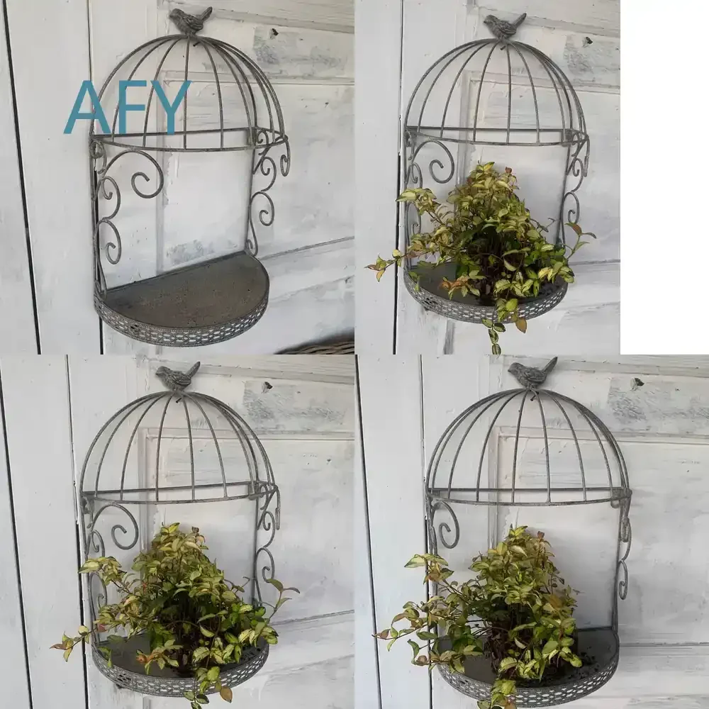 Rustic Vintage Metal Ornamental Half Birdcage for Organization Tabletop Free Stand Wall Hanging Decor Shelf Storage Display